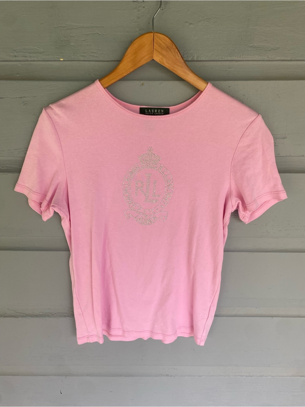Ralph Lauren Pink Crewneck Tee with Embellished Crest